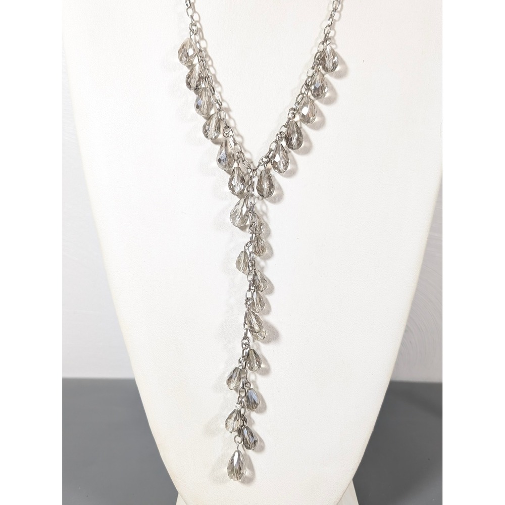 Simply Vera Vera Wang Gray Glass Lariat Y Drop Necklace Whimsigoth 28"